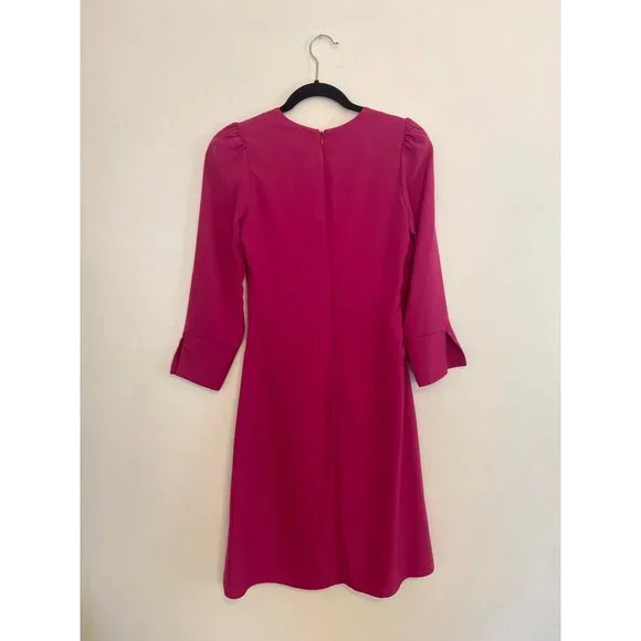 Banana Republic Petite Magenta Ruched Front 3/4 Sleeve Dress Size 0 - Picture 2 of 6